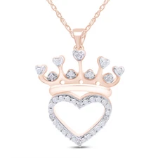 Crown Love Pendant Necklace  0.03 Ct Diamond Accent 14K Gold Plated Silver