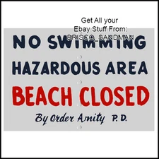 Fridge Fun Refrigerator Magnet JAWS MOVIE "BEACH CLOSED" Sign Amity P.D. Retro