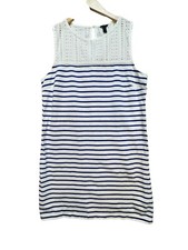 J.Crew Eyelet Yoke Striped Dress Womens M White Blue Sleeveless Mini Dress Boho