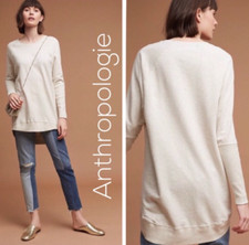 ANTHROPOLOGIE T.La WOMEN'S BEIGE LONG SLEEVE CREW NECK TUNIC SWEATSHIRT Sz S