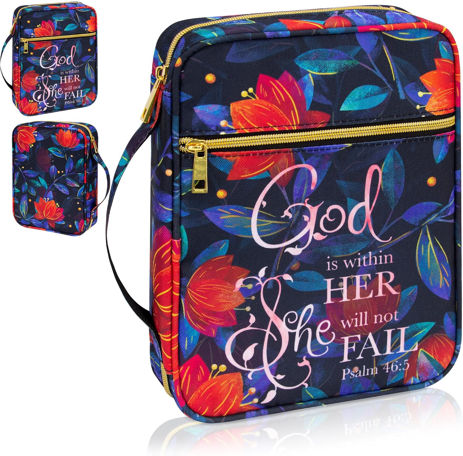 Bible Cover for Men Zippered Organizer Bag Standard Size Red Flower