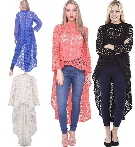 Womens Floral Lace Fishtail Hi Low Drip 