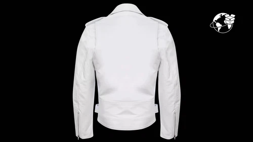 Men's Stylish Brando Casual White Leather Biker Jacket image 2