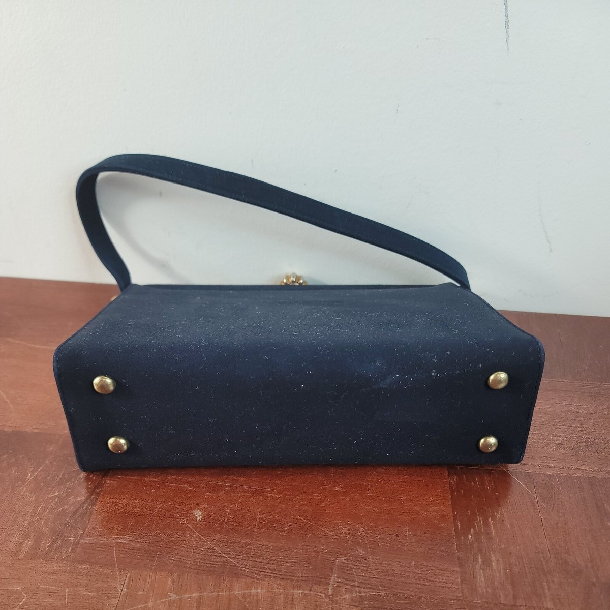 Bruningtons レザーケース アンティーク Vintage Coblentz Black suede leather purse turtoise mirror