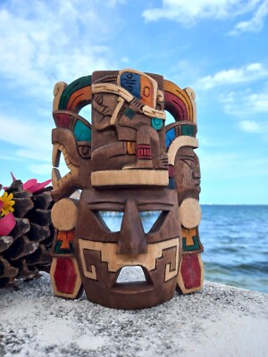 Authentic Hand-Carved Wood Mask Mexican Cultural Art Home & Garden Decor 9''