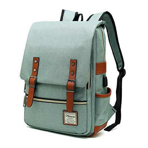 Vintage Laptop Backpack with USB Port in Slim Tear Green
