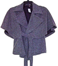 Nwt Fever Black Lapel Notch Textured Twill Open Cardigan Belted Size L Msrp: $78