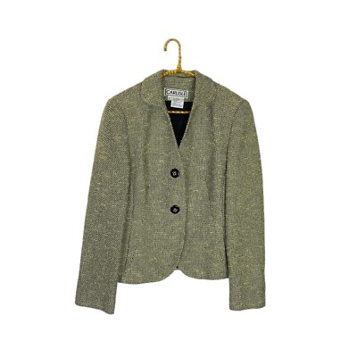 Vintage Carlisle Yellow Green Boucle Tweed Twill Blazer Jacket Silk Cotton  Sz