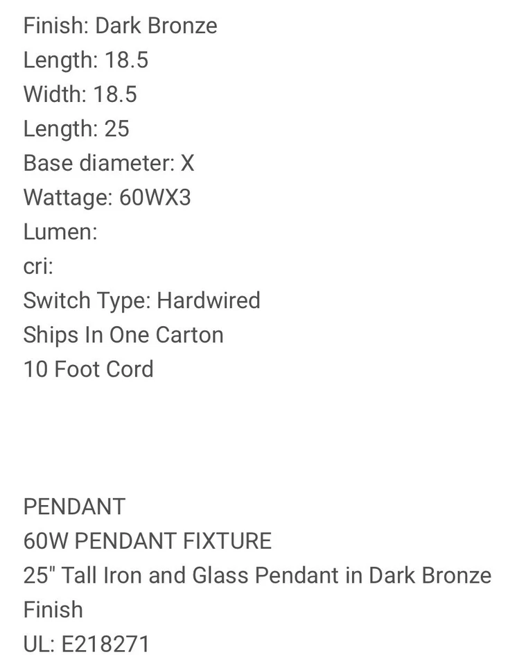 Accesorio colgante de iluminación CAL FX-3551/1P bronce oscuro vidrio blanco Foto 2 de 4