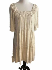 NWT Naif Women Small Dress Boho Peasant Tan Paisley Lined Cottage Core