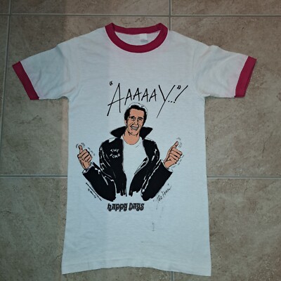70s 1976 happy days fonzie Tシャツ AAAAAY 青 1976 happy days 