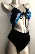 PINK Victoria's Secret Nwt Black Blue Keyhole Front Tie One Piece Swim S M