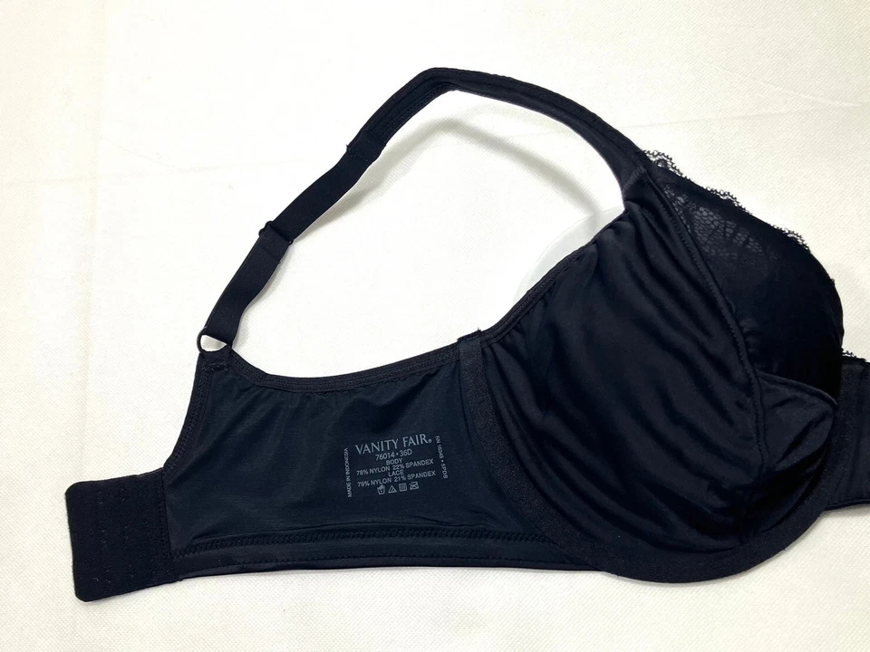 Sujetador minimizador con aros de encaje favorecedor 36D Vanity Fair 76014 negro nuevo sin etiquetas Foto 4 de 4