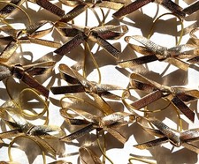 Lot of 30 Gold Bows with Elastic Loops for Small Packages, Rolled Tubes, etc.