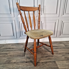 Vintage Farmhouse Dining Chair – Spindle Back Upholstered Pub Seat - Solid Wood