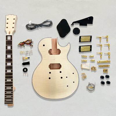 6 String DIY Electric LP Guitar Kit Flame Maple Top Mahogany Body Golden Part