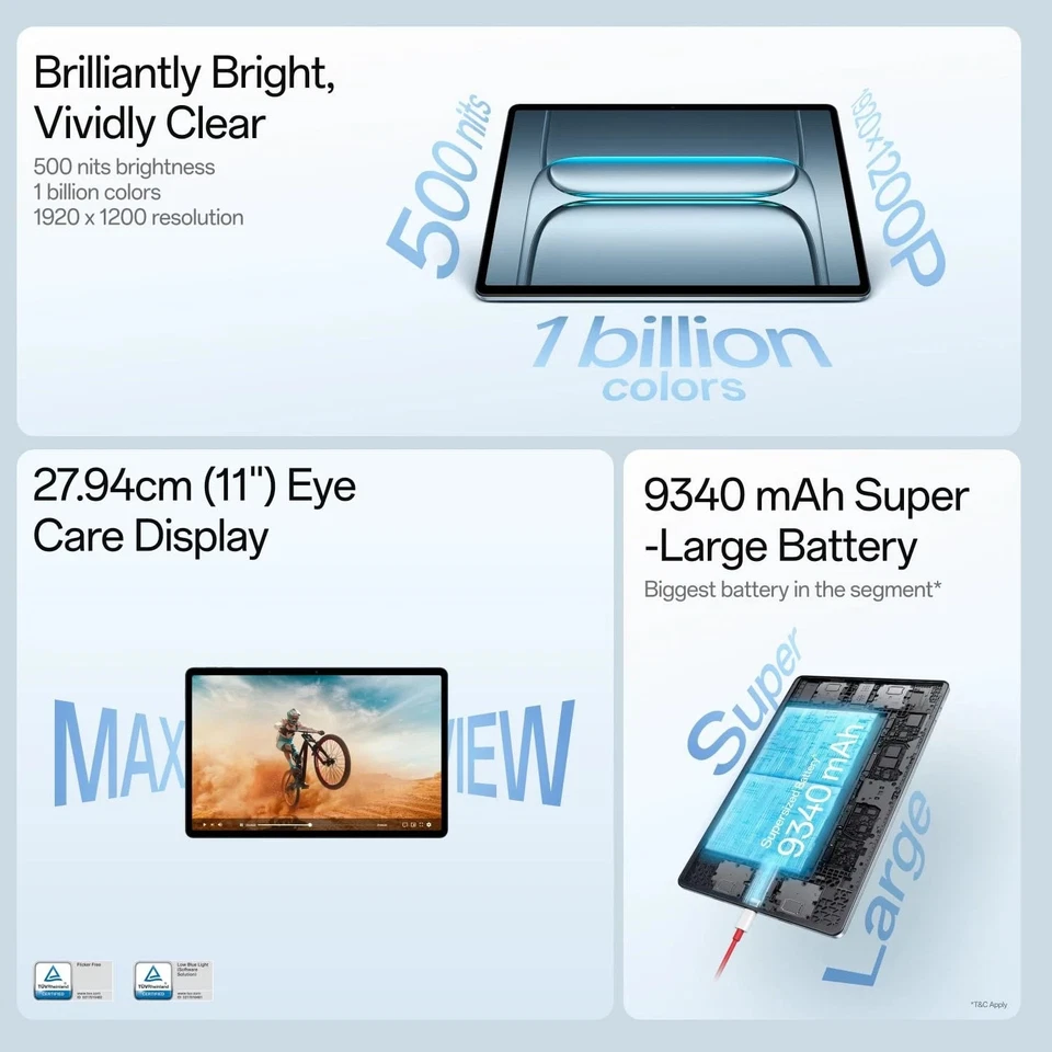 OnePlus Pad Lite 8 GB RAM 128 GB ROM 11.0" with Wi-Fi+4G Tablet (Aero Blue) - Image 2 of 4