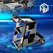 3 Levels w/ Pushing Handle Metal Welding Cart Portable w/ 4 Wheels Gloss Black