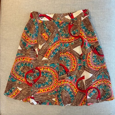 90s Vintage Silk Skirt A Line Sz 6 I.B. Diffusion Abstract Geometric Artsy Boho