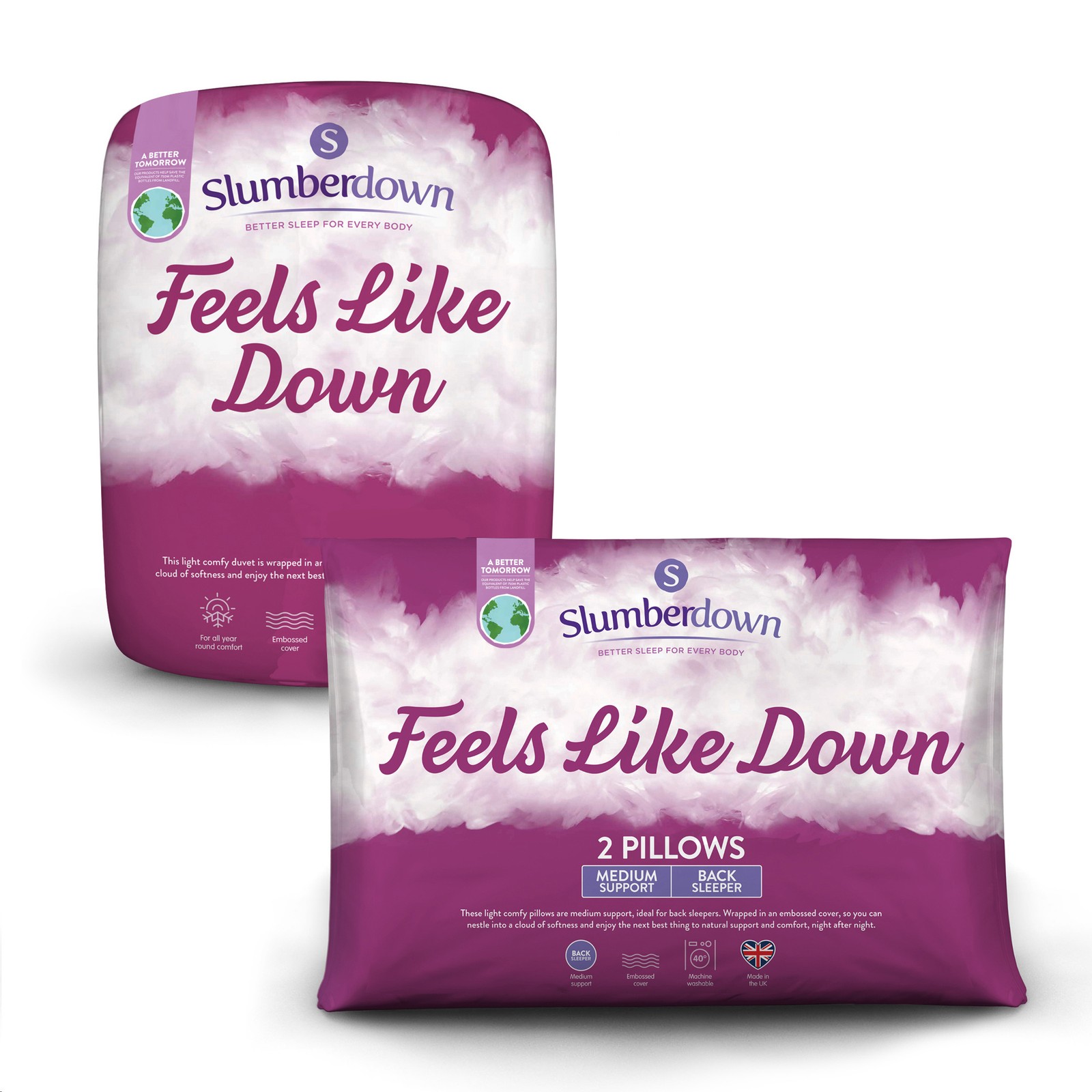 Slumberdown White Feels Like Down Superking Duvet 13.5 Tog With 2 Bed Pillows | Uk-Made, Warm & Snuggly Microfibre Super King Quilt, Non-Allergenic, Machine Washable, 2-Year Guarantee (260 X 220Cm) - Image 2