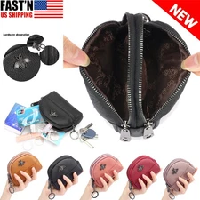 Women Genuine Leather Small Coin Holder Change Purse Zipper Key Card Wallet Bag