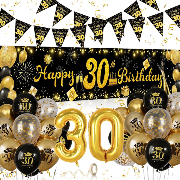 30 Geburtstag Deko Schwarz & Gold, Deko 18. Geburtstag FüR MäNner Frauen | 30. G-image