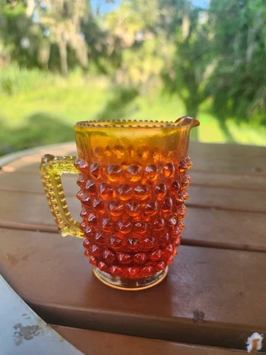 Vintage Fenton Amberina Glass Hobnail Small Pitcher ~ Creamer