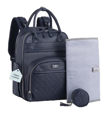 Diaper Bag Leather Backpack with Changing Pad, Pacifier Case and Stroller Straps