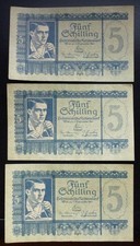Austria 1945 three 5 shilling banknotes in good grade