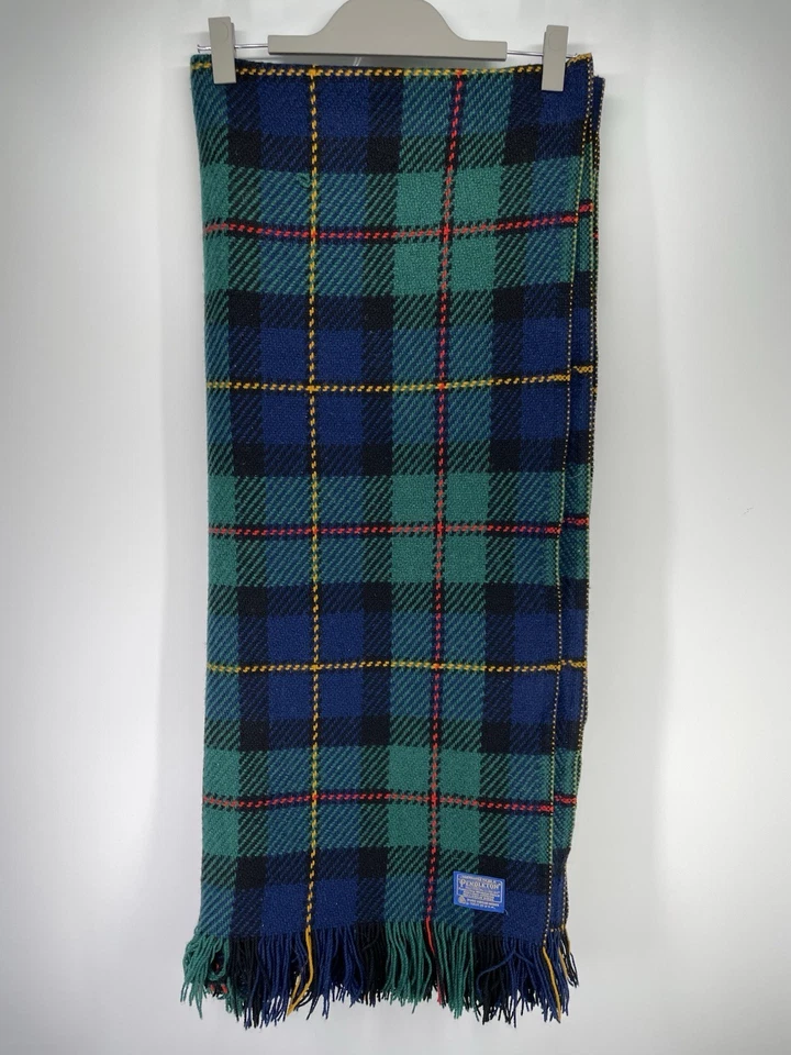 Vintage PENDLETON Wool Throw Blanket Black Watch Plaid Fringe Woven 66 x 58 - Image 2 of 4