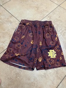 Eric Emanuel Men's Mesh Athletic Shorts Floral Pattern Brown Size M