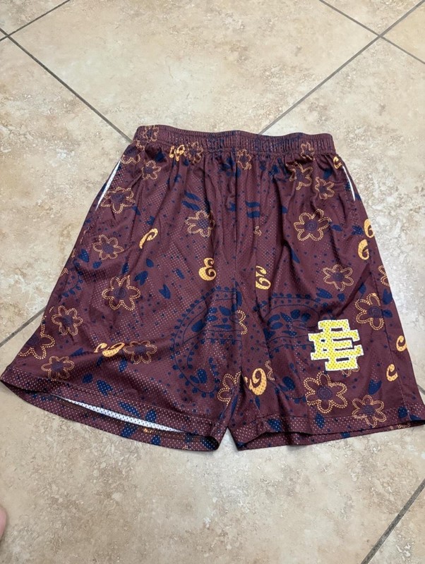 Eric Emanuel Men's Mesh Athletic Shorts Floral Pattern Brown Size M