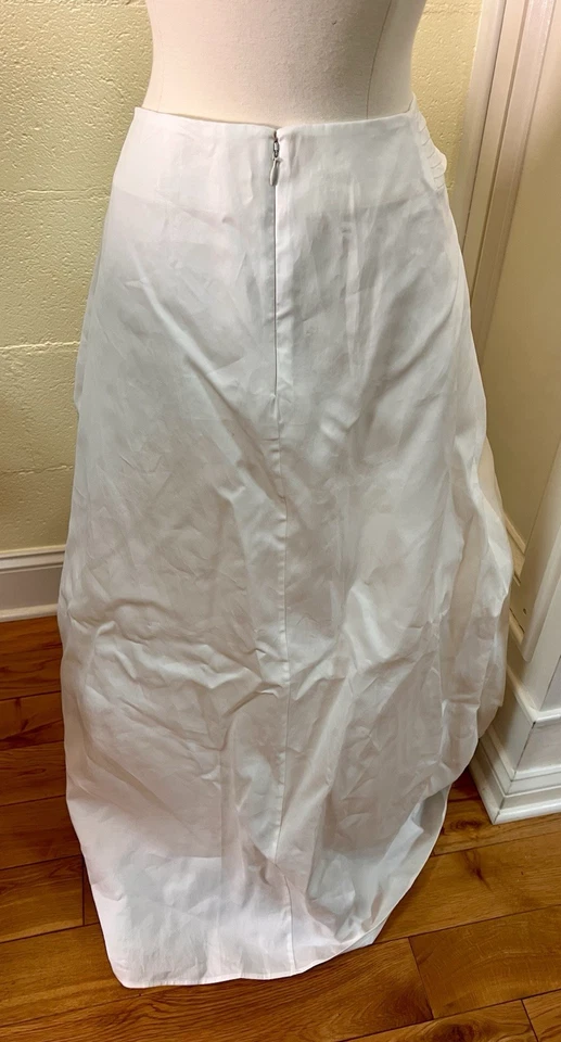 JIL SANDER  White Cotton Poplin Knit Lattice Trim A-Line Skirt Made Italy Sz 48 - Image 4 of 4