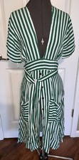 Faithfull the Brand Milan MIDI Dress Green & White Striped Size 4 Open Back