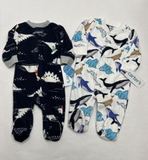 NWT Carters Lot Of 2 Fleece Footed Sleepers Pajamas PJs Baby Size 3M Boys Whale