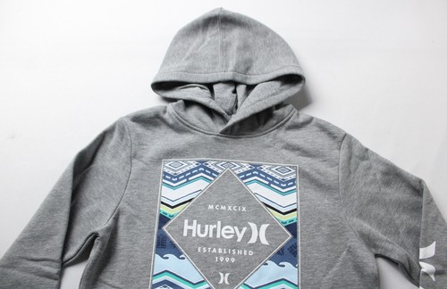 Hurley Boys L/S Logo Printed Fleece Pullover Hoodie AC2 Gray Medium (10/12) NWT - Picture 2 of 3