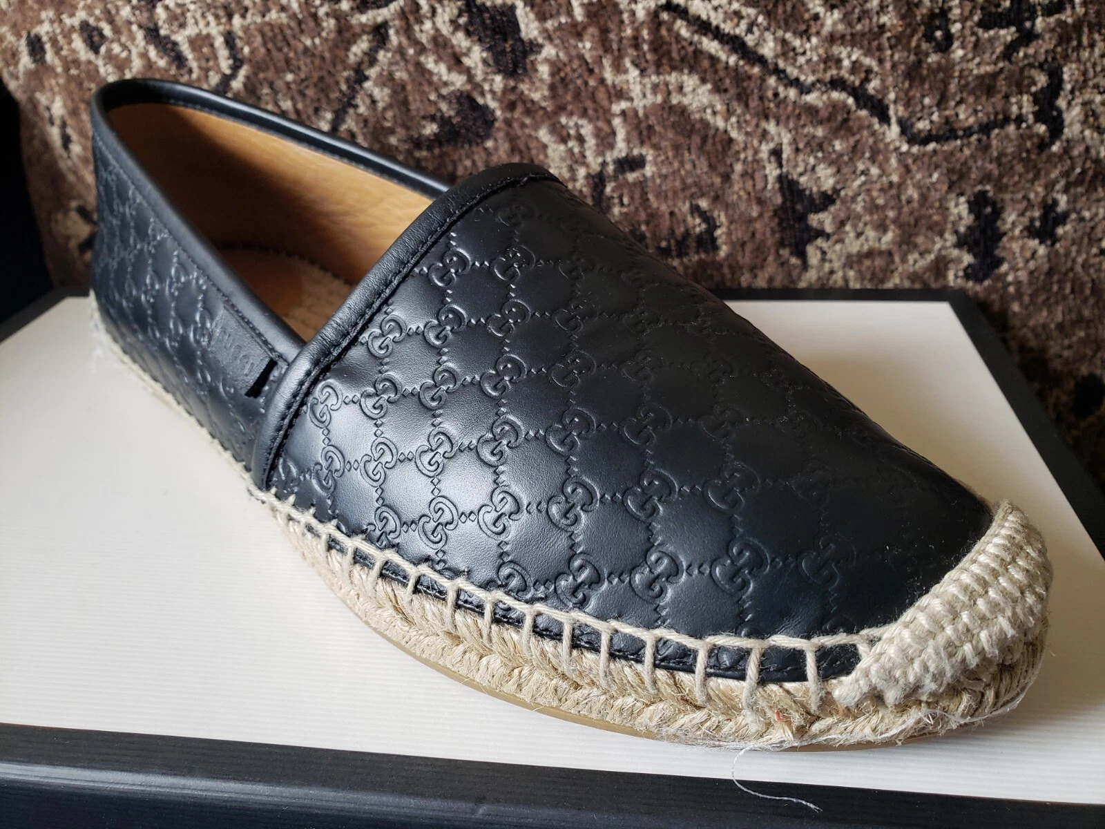 Gucci ESPADRILLE Supreme Print Noir GG Chaussures plates Femme 38,5 EU/8,5 9 US Ret