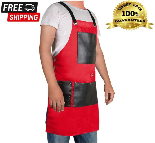 FORGICA PU Leather Apron for Men-Chef Apron for woman Kitchen Apron with pockets - Picture 1 of 11