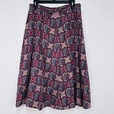 Vtg Midi Skirt 70s A-Line Semi Sheer Wool Blend Geometric Boho Peasant Retro L