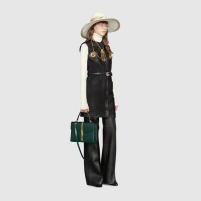 Gucci Women's Black Leather High Rise Zipper Closure Flare Pants 599059 1000