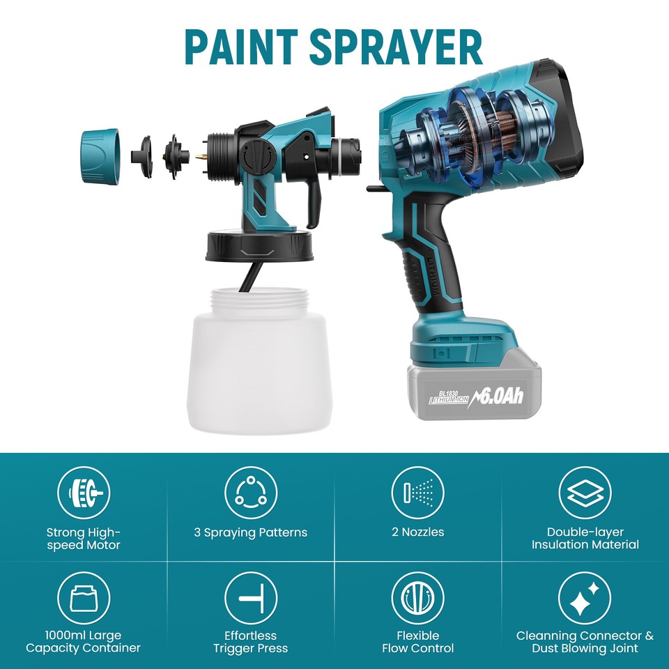 For Makita 18V Battery Spray Gun Paint Sprayer Wall Cordless / Battery