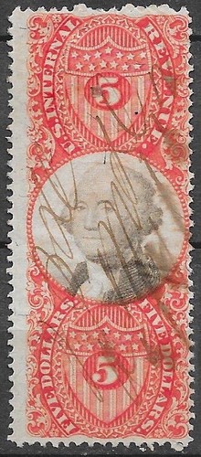 USA Revenue 1871 3rd issue $5 vermillion & black Scott #R148 see scans