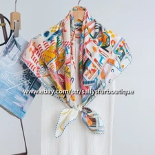 Sallys Boutique 14 Momme Twill Silk Wrap Scarf Castle Print Square Shawl 35"