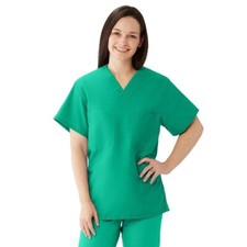 Medline ComfortEase Unisex One-Pocket Reversible Scrub Top, Small, Jade Green
