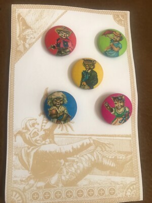 Vintage Lilac Bow Yoke Set of 5 Printed Fabric Dress Up Kitty CAT 7/8'' Buttons