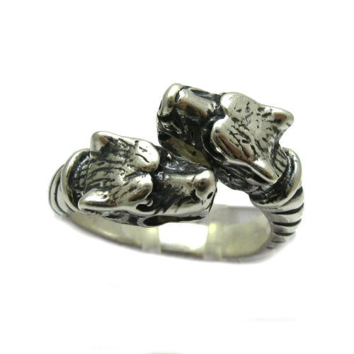 Stylish Sterling Silver Ring Hallmarked Solid 925 Two Wolves Handmade - Picture 1 of 5