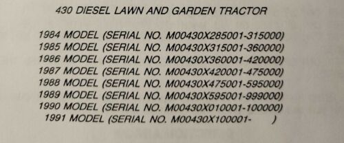 John Deere 430 Diesel Lawn Garden Tractor Parts Manual Catalog PC-1997 1984-1991 - Picture 2 of 9