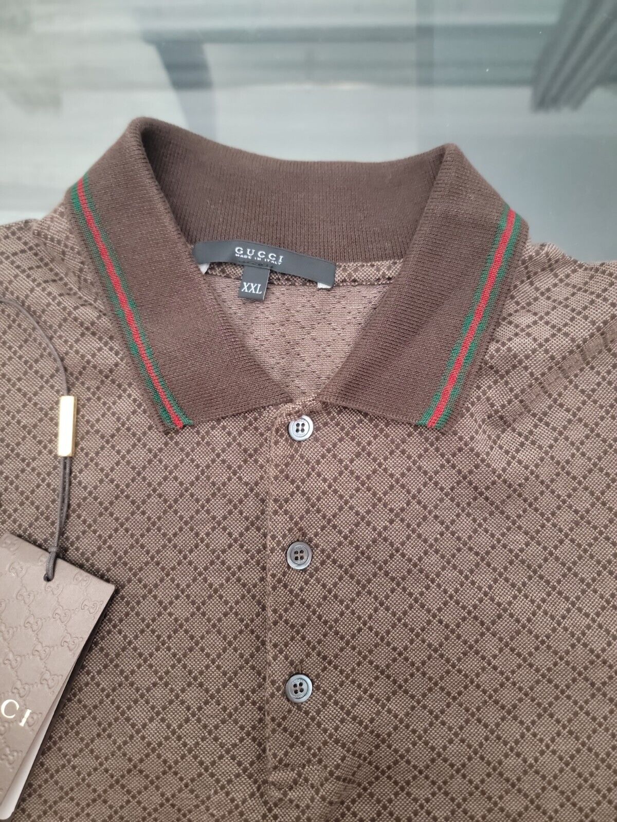 Gucci Men's XXXL Brown Diamante Logo Web Polo Shirt 114g12