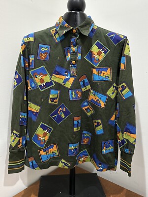 Lee Dong Soo Sport Golf Shirt  Sz Small 66  Graphic Logo 3 Button Collar Green