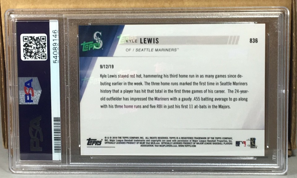 2019 TOPPS NOW 836 KYLE LEWIS PSA 10 GEM MINT SEATTLE MARINERS CallUp